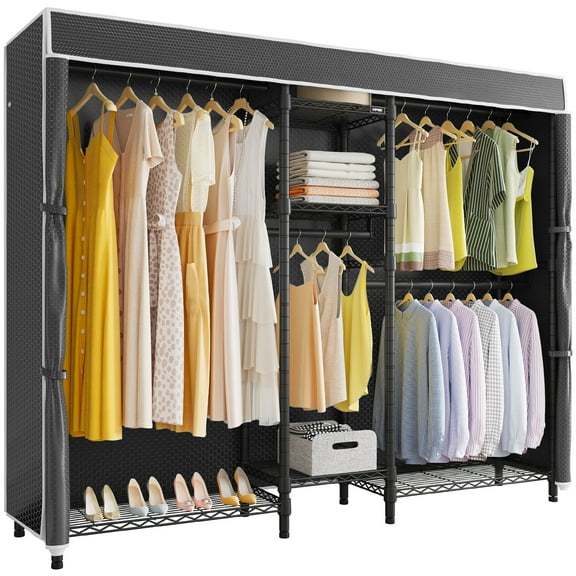 VIPEK Classic V6C 5 Tiers Wire Garment Rack with Black Oxford Fabric Cover, 75.6" L x 18.5" W x 76.8" H, Max Load 870 LBS, Black