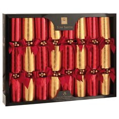 Tom Smith - RED/GOLD  Luxury Christmas Crackers - Pack of 8 - Each Containing a Distinctive Surprise