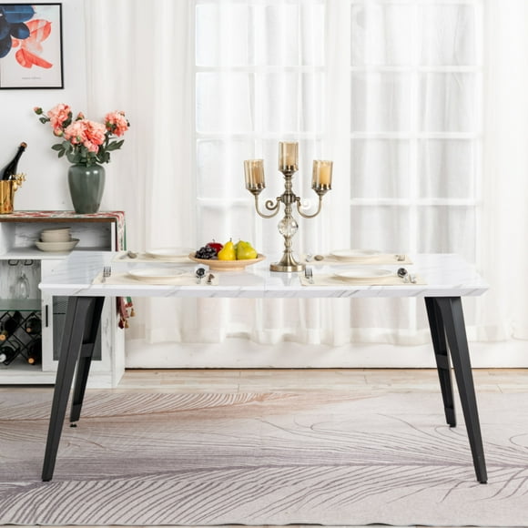 HOMYLIN Mesa de Comedor 6 personas Rectangular 160cm Minimalista Moderna Mesa Conferencias con Patas de Metal para 4 a 8, para Comedores restaurantes,cocinas,salón,sala de estar, MDF