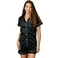 thumbnail image 4 of Belles Design Womens Short Sleeve Satin Silk Pajama Set Button Down 2 pieces Loungewear Sleepwear, 4 of 16