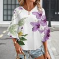 thumbnail image 3 of Elegant Floral Watercolor Painting Women's V-Neck Blouse With 3/4 Ruffled Bell Sleeves Casual Top Ladies Blouses, 3 of 7