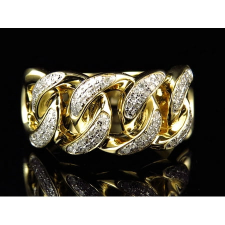 10k Yellow Gold Diamond Cuban Link Pinky Ring (0.60ct ...