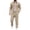 Khaki, variant on LEKWK Men Linen Sets Outfits 2 Piece Long Sleeve Button Down Shirt and Drawstring Pants Lightweight Beach Vacation Outfits Matching Suits