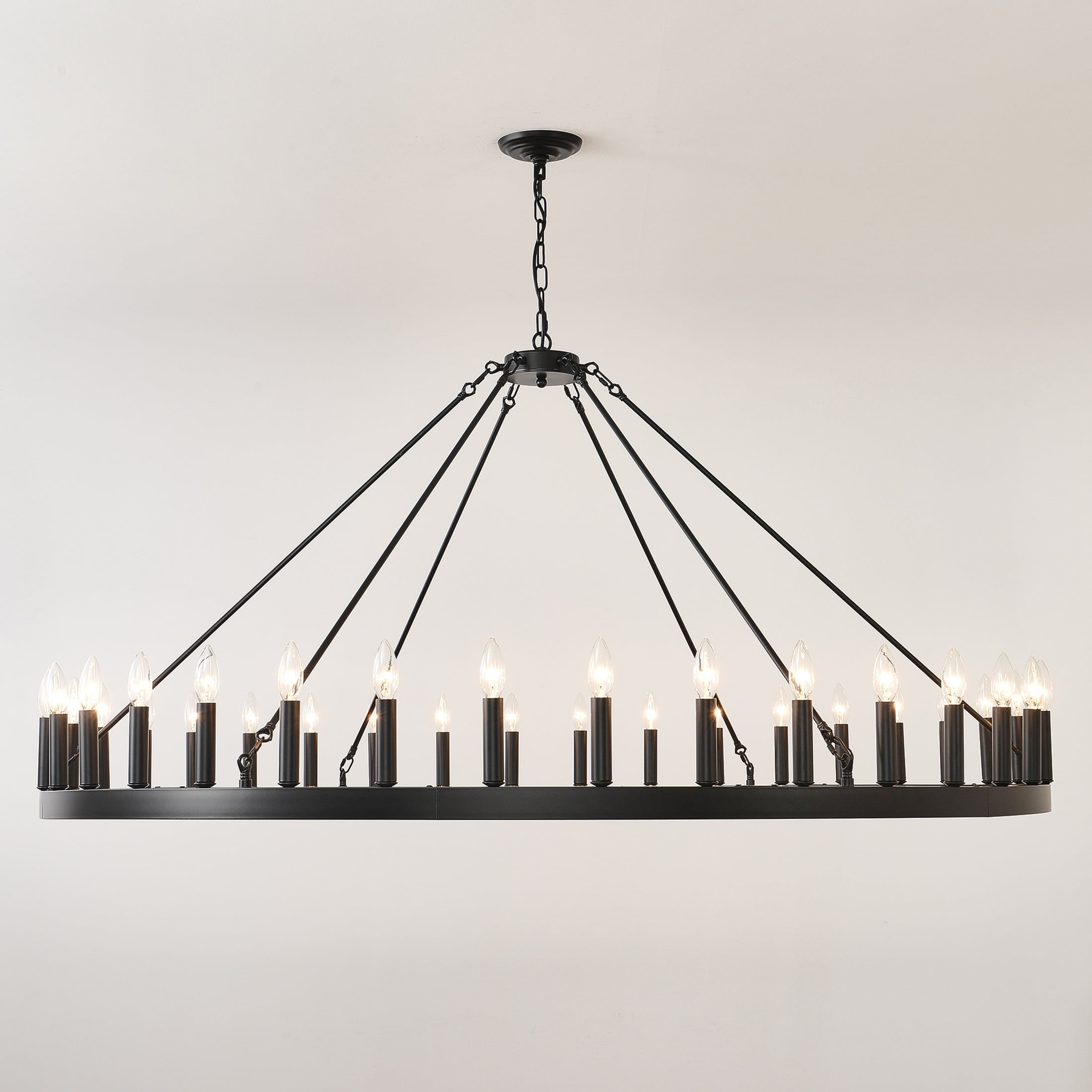 GDF Studio 60" Farmhouse Wagon Wheel Chandelier, 36-Light Adjustable Chain Ceiling Light, Matte Black