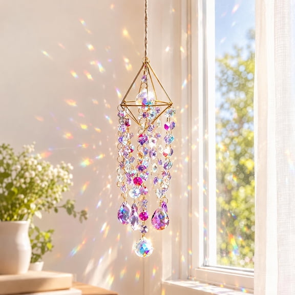 Purple Crystal Suncatcher for Window Hanging, Crystal Prism Sun Catchers Indoor Garden Whimsical Hanging Decor