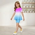 thumbnail image 4 of CCRFTGI Summer Outfits for Children Girls Size 7-8 Cute Preppy Two Piece Outfits Girl Clothes Casual Gradient Short Sleeve Ruffle Hem T Shirts Top and Biker Shorts Purple Pink 3-4 Years, 4 of 6