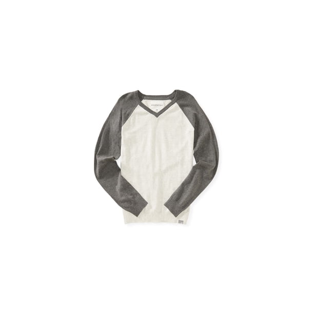 Aeropostale suéter de punto con cuello en V para hombre, gris, mediano Aeropostale Pull-over