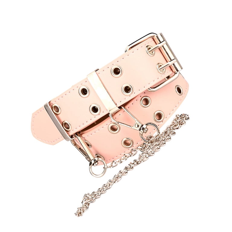PU Leather Double Prong Buckle Punk Rock Jeans Belt with Chain New Punk Style Women belt PU Leather Double Hole Pin Buckle  main image 3
