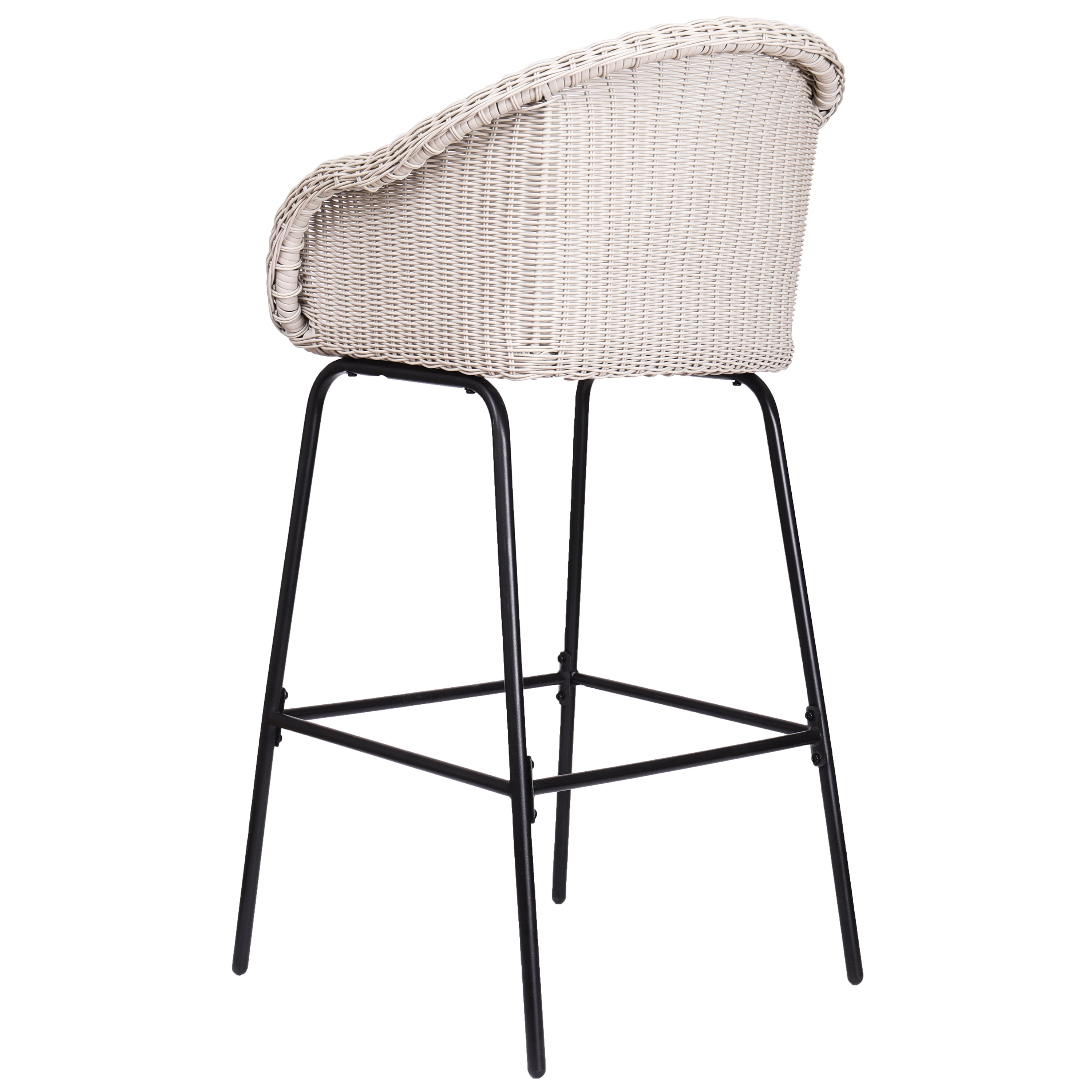 Outdoor Metal Wicker Barstool Set of 2,Patio Counter Height Chairs for Garden,Backyard,Light Gray