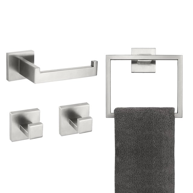 Juego de Accesorios de baño toallero Soporte para Papel higiénico 2 Ganchos para Bata Acero Inoxidable Montaje en Pared Acero Cepillado