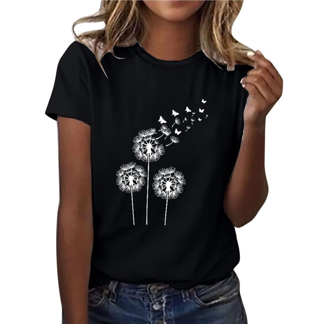 Birdeem T-Shirt Décontracté pour Femmes Imprimé Col Rond Manches Courtes Chandail Blouse Tops