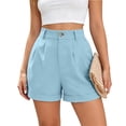 thumbnail image 5 of IYYVV Womens Summer High Waist Cotton Linen Shorts Roll Up Pleated Wide Leg Shorts with Pockets Light Blue S, 5 of 5