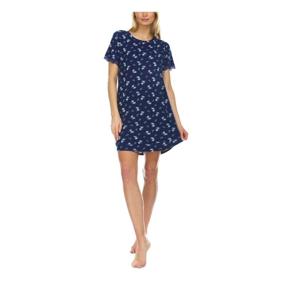 FLORA Intimates Navy Lace Trim Floral Nightgown Juniors S
