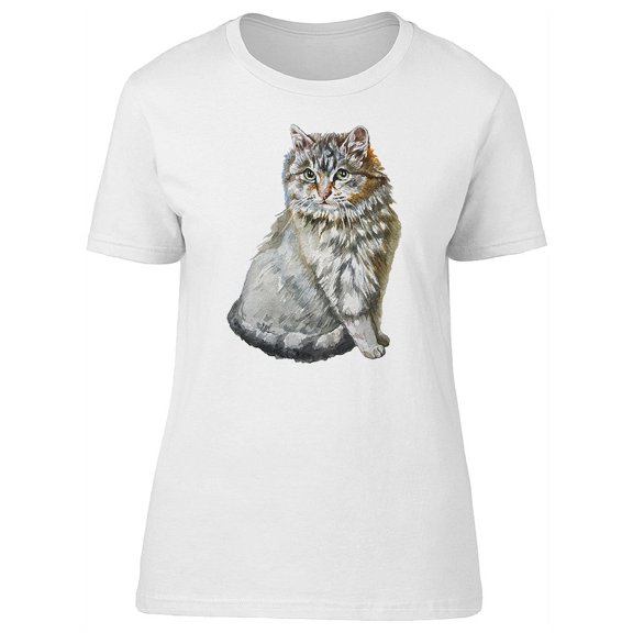 Cute Gray Kitten Sketch T-Shirt Women -Image by Shutterstock, Female Medium