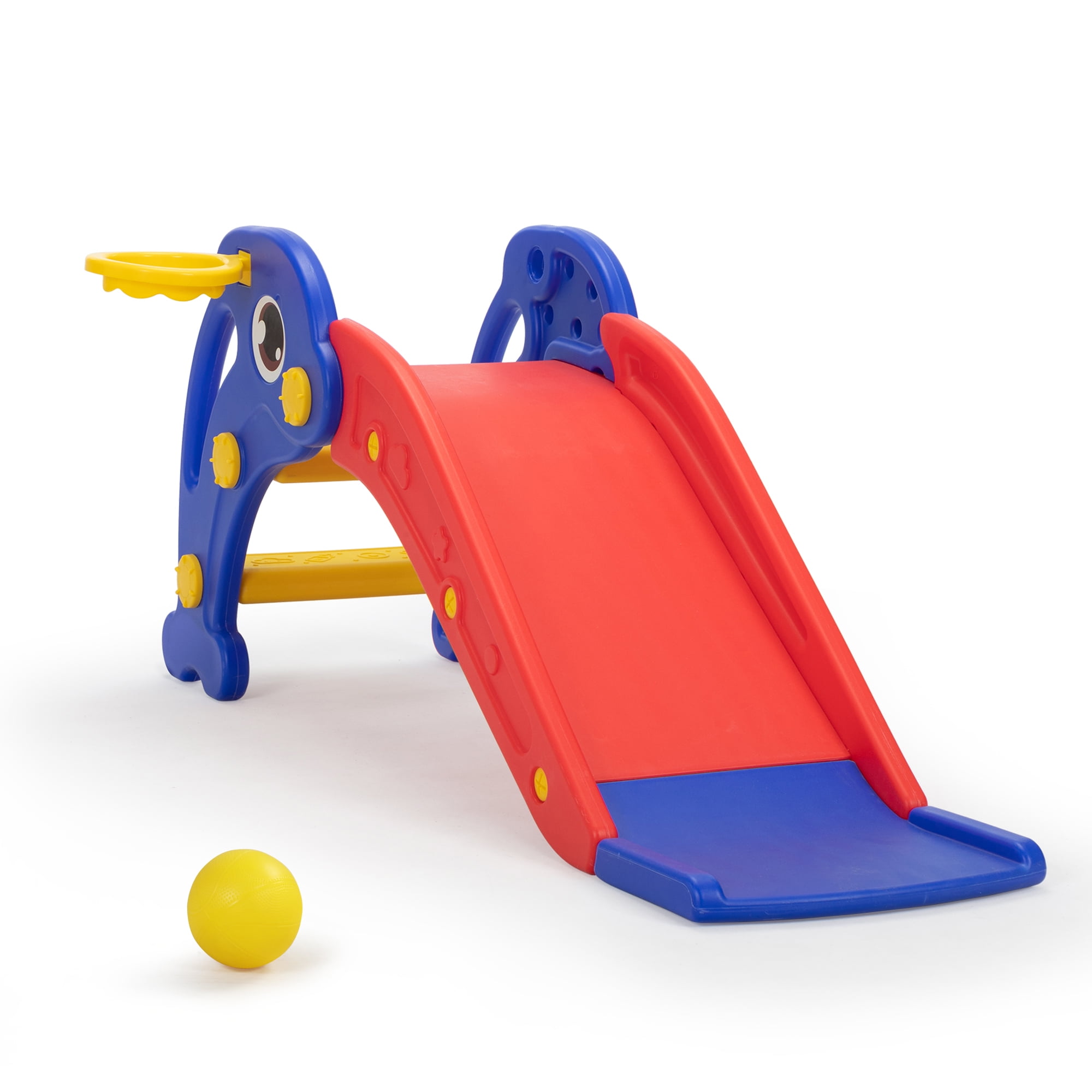 Kepooman 3 in 1 Toddler Slide Kids Slide, 45.3" Dolphins Play Slide for Outdoor and Indoor, Play Slide with Basketball Hoop, Ball and Ladder, Red and Blue Kepooman 3 in 1 Toddler Slide Kids Slide, 45.3" Dolphins Play Slide for Outdoor and Indoor, Play Slide with Basketball Hoop, Ball and Ladder, Red and Blue