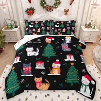 Homewish Cute Cartoon Cat Bedding Comforter Set,Merry Christmas Twin Comforter Sets,Xmas Gifts Tree Bedding Set For Girl Boy,Breathable Home Decor Reversible,2pcs