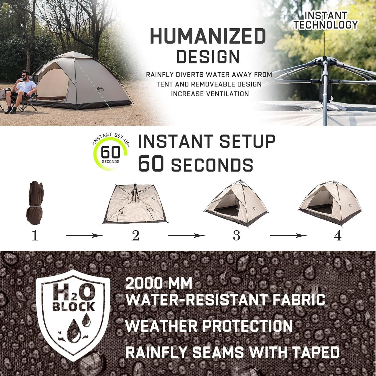 Tent for Camping, Waterproof Family Dome Tent with Easy Setup for Hiking and Traveling