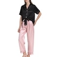thumbnail image 2 of 2Pcs Polka Dots Pajamas Set for Women Lapel Neck Top and Elastic Waist Pants Casual Sleepwear Set Dark Pink L, 2 of 9