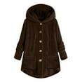 thumbnail image 2 of Baqcunre Plus Size Button Plush Tops Hooded Loose Cardigan Wool Coat Winter Jacket Winter Jackets For Women Trench Coat Winter Coats For Women,Women Clothing Coats For Women,Color Coffee,Size 4XL, 2 of 4