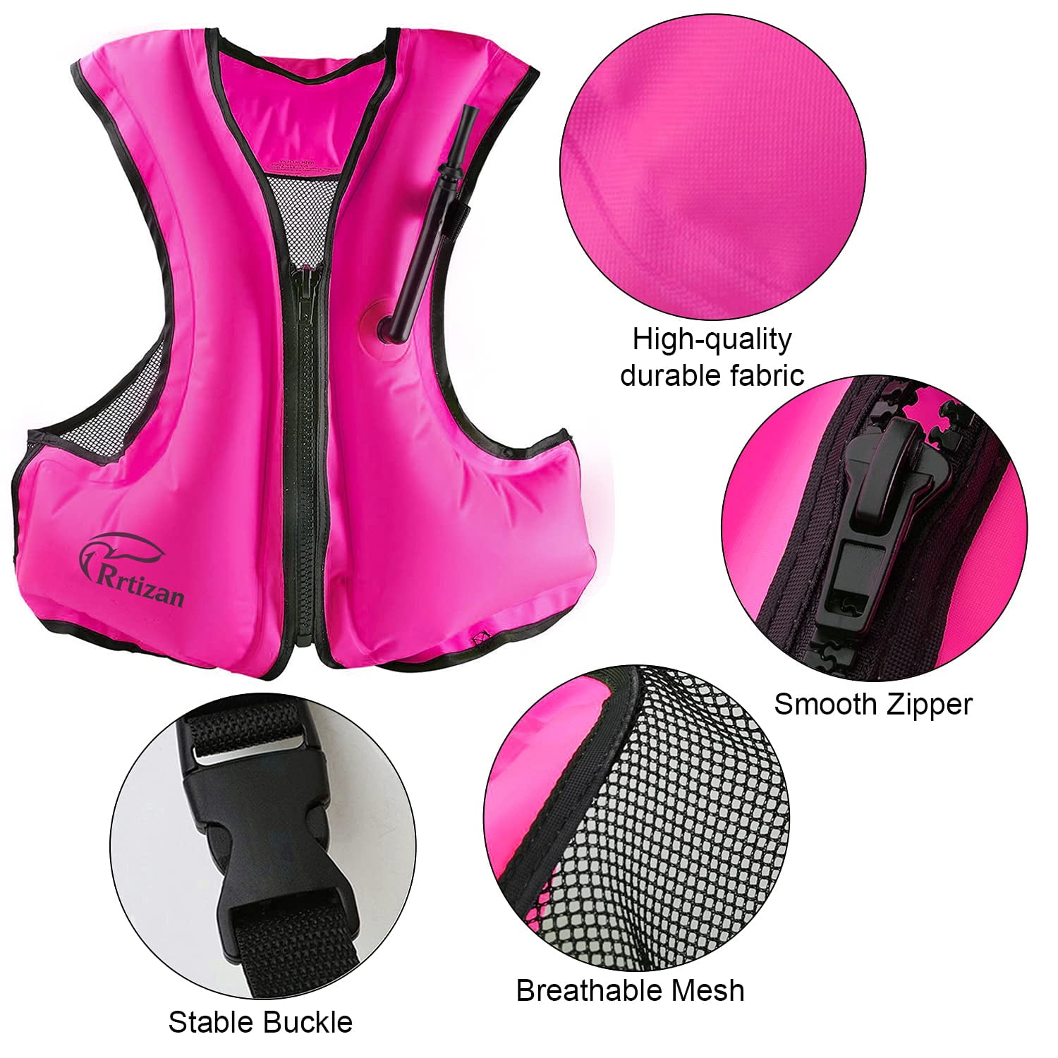 Adults Inflatable Swim Vest, Portable Snorkel Vest for Women, Buoyancy Aid Jackets, Pink, L/XL