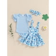 thumbnail image 3 of vera natura Baby Girls Summer Outfit Short Sleeves Rompers and Floral Suspender Skirt Headband 3 Piece Clothes Set, 3 of 8