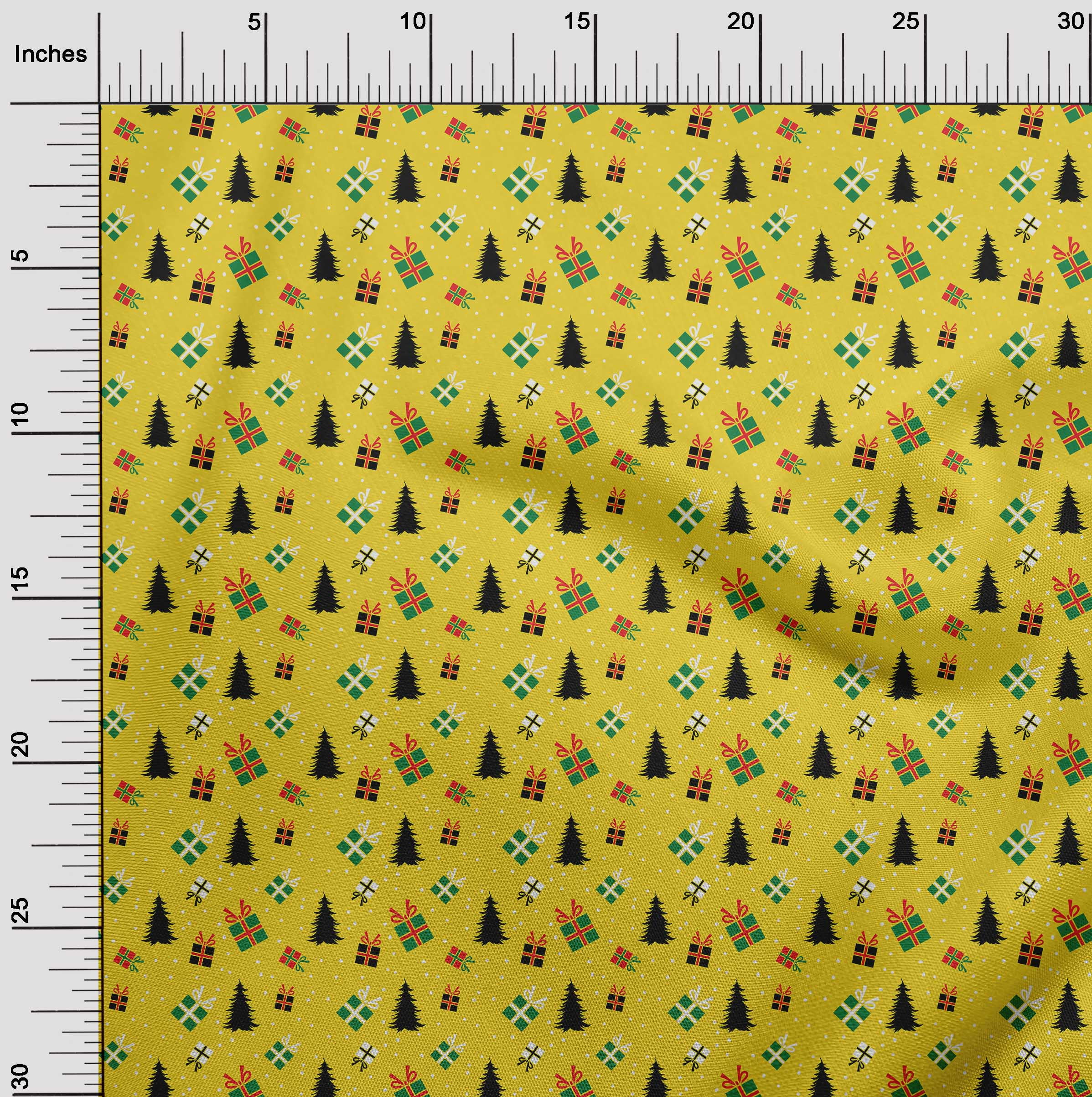 oneOone Polyester Spandex Yellow Fabric Merry Christmas Diy Clothing Quilting Fabric Print Fabric By Yard 56 Inch Wide-K1R