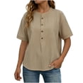 thumbnail image 6 of Thousandth Women's Summer Oversized Blouses Striped Henley Breathable Casual Shirts Trendy V-Neck Short Sleeve Tops with Buttons Loose Fit Pullover, 6 of 8