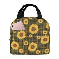 Vsdgher Vintage Plaid Sunflower Lunch Bag, Lunch Box for Women Adult Men, Lunch Tote Insulated Cooler Lunch Container for Work/Office/Picnic/Travel