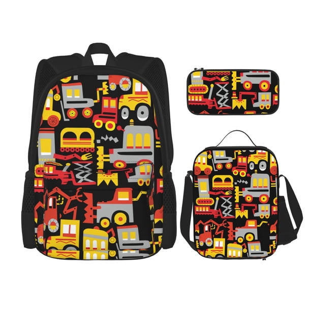 Disketp Cars Mochila Estampada de Gran Capacidad con Lonchera y Estuche, Set de 3 Piezas para Estudiantes