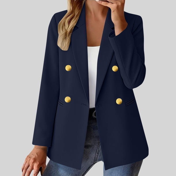 TaTaai Women's Casual Suit Coat Long Sleeve Lapel Collar Button Front Patch Pockets Solid Color Blazer Slim Fit Lightweight Spring Summer Daily Office Wear Gift