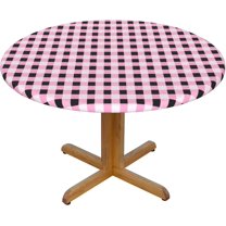 Round Fitted Tablecloth 44 Inch, Pink Buffalo Plaid Round Fitted Tablecloth Fitted Tablecloth Waterproof Resistant Durable Table Cloth Cover Kitchen Tablecover for Dining, Party, Buffet, Wedding