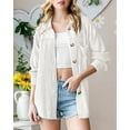 thumbnail image 3 of PRETTYGARDEN Women's Button Down Shirts Fall Long Sleeve Textured Stripe Tops Oversized Shacket Jacket Knit Blouses, 3 of 8