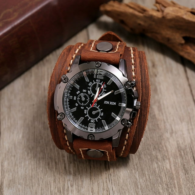 Reloj de Pulsera Steampunk, Reloj Vintage de Mano forjado en Cuero, Reloj de Quars, Estilo Clásico, Wrist Watch de Cuero Terciopelo, Resistente al Agua, Diseño Retro, Ajustable, Material