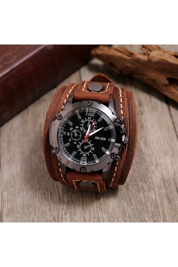 Steampunk Leather Wrist Watch for Men, Vintage Handmade Quartz Watch Retro Cowhide Band Classic Gothic Punk Wristwatch Gift for Him
