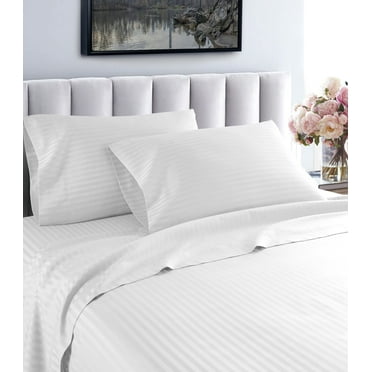 600 Thread Count 100% Egyptian Cotton Striped Sheet Set - Deep Pocket Sheets (Full, White)