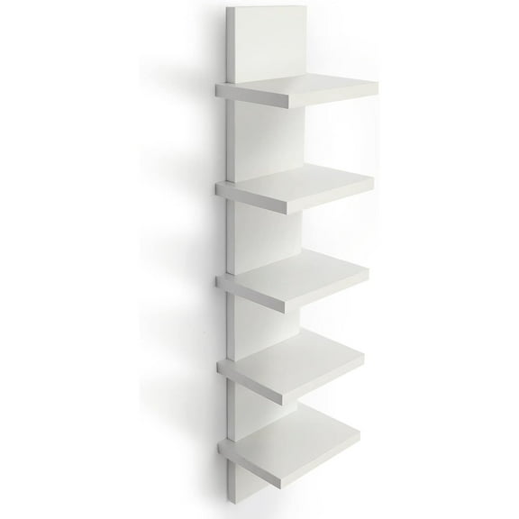 5 Tier Wall Shelves White, Vertical Column Shelf Floating Storage Home Decor Organizer Tall Tower Design Utility Shelving Bedroom Living Room, 30.7, 31