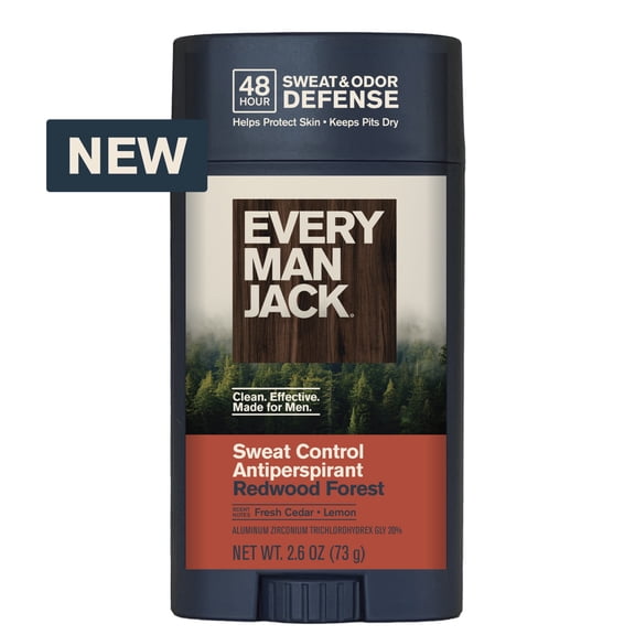 Every Man Jack Redwood Forest Antiperspirant Deodorant – Smooth Glide, 48-Hour Odor & Sweat Defense, 2.6 oz