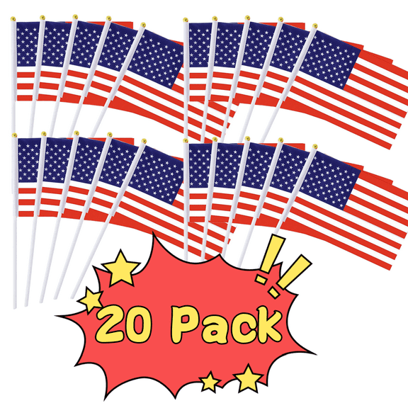 20 Pack Small American Flags on Stick Small US Flags/Mini American Flags for Outside 5.6x8.4 Inch American