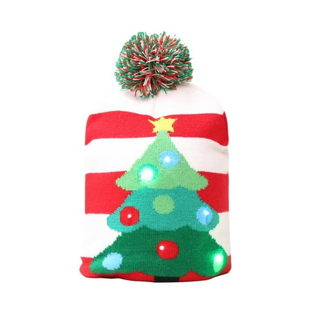 LED Light-up Knitted Christmas Hat Christmas Beanies for Man Women Gift