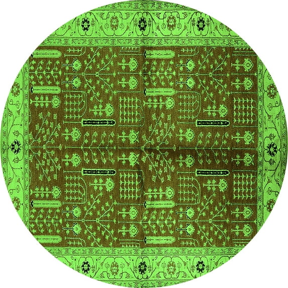 Ahgly Company Indoor Round Oriental Green Industrial Area Rugs, 5' Round