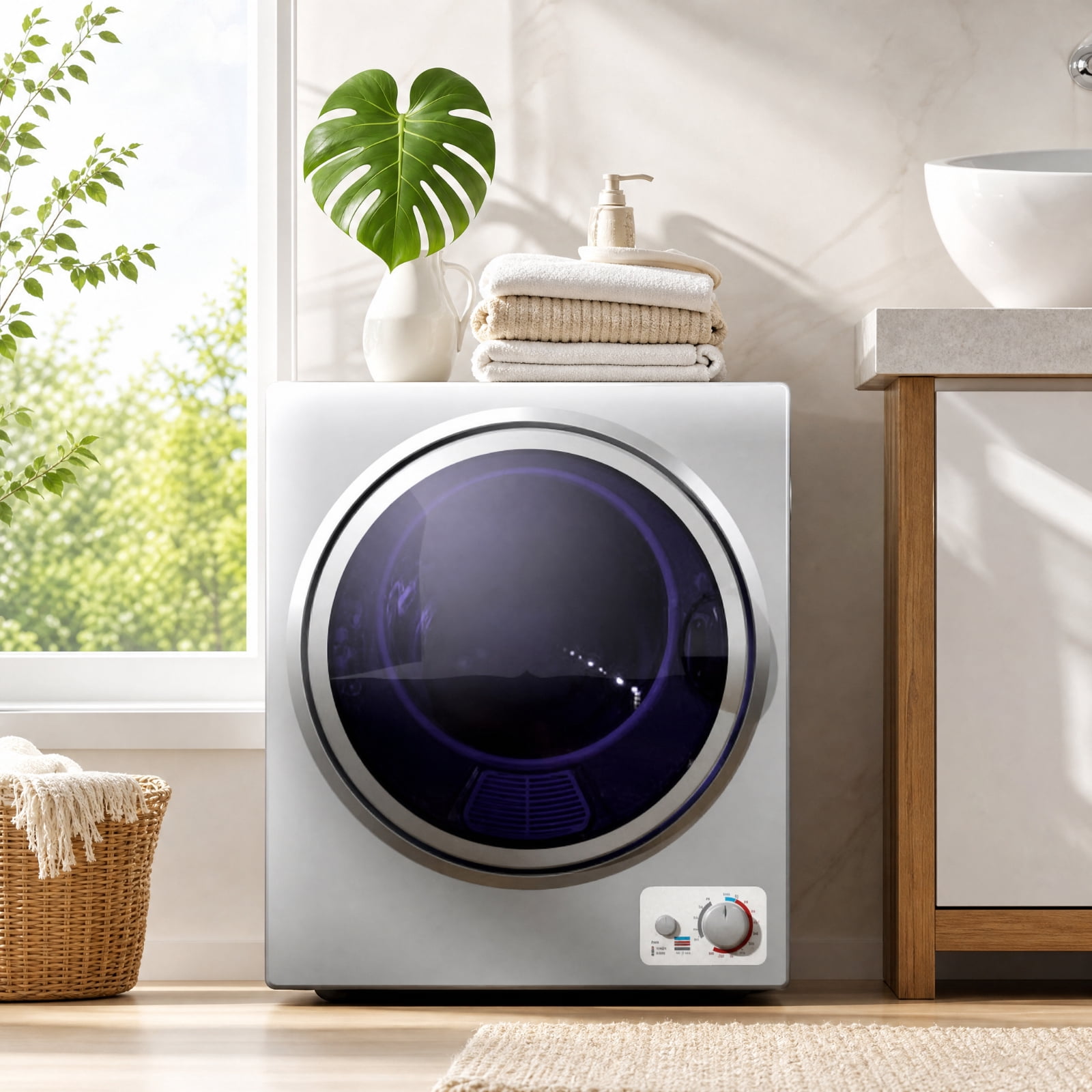 RUIE 1.5 Cu.Ft Portable Clothes Dryer with Stainless Steel Drum & Wall Mount, Compact Laundry Dryer for Apartment Dorm RV, 4 Modes, Anti-Wrinkle Portable Dryer, Silver