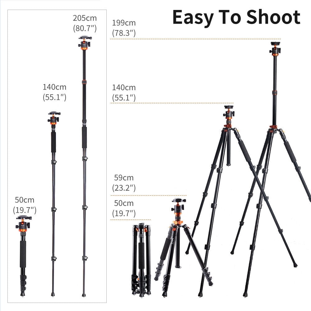 K&F CONCEPT 78" Professional Compact Aluminum Camera Tripod for DSLR Camera Photo, Lightweight Travel Tripod with 360 Degree Ball Head for Photography