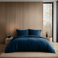 thumbnail image 1 of Peacock Dark Blue Washed Linen Duvet Cover Set - Single, Twin, Twin XL,, 1 of 7