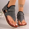 thumbnail image 2 of Women's Clip Toe Flat Sandals Breathable Denim Flip Flops Buckle Studded Open Toe Summer Low Platform Dressy Shoes Gray Size 7, 2 of 6