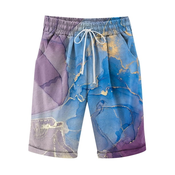 Pantalones cortos sueltos casuales de mujer de moda cintura elástica bolsillos de verano pantalones de impresión Fridja fhjkhfk460015