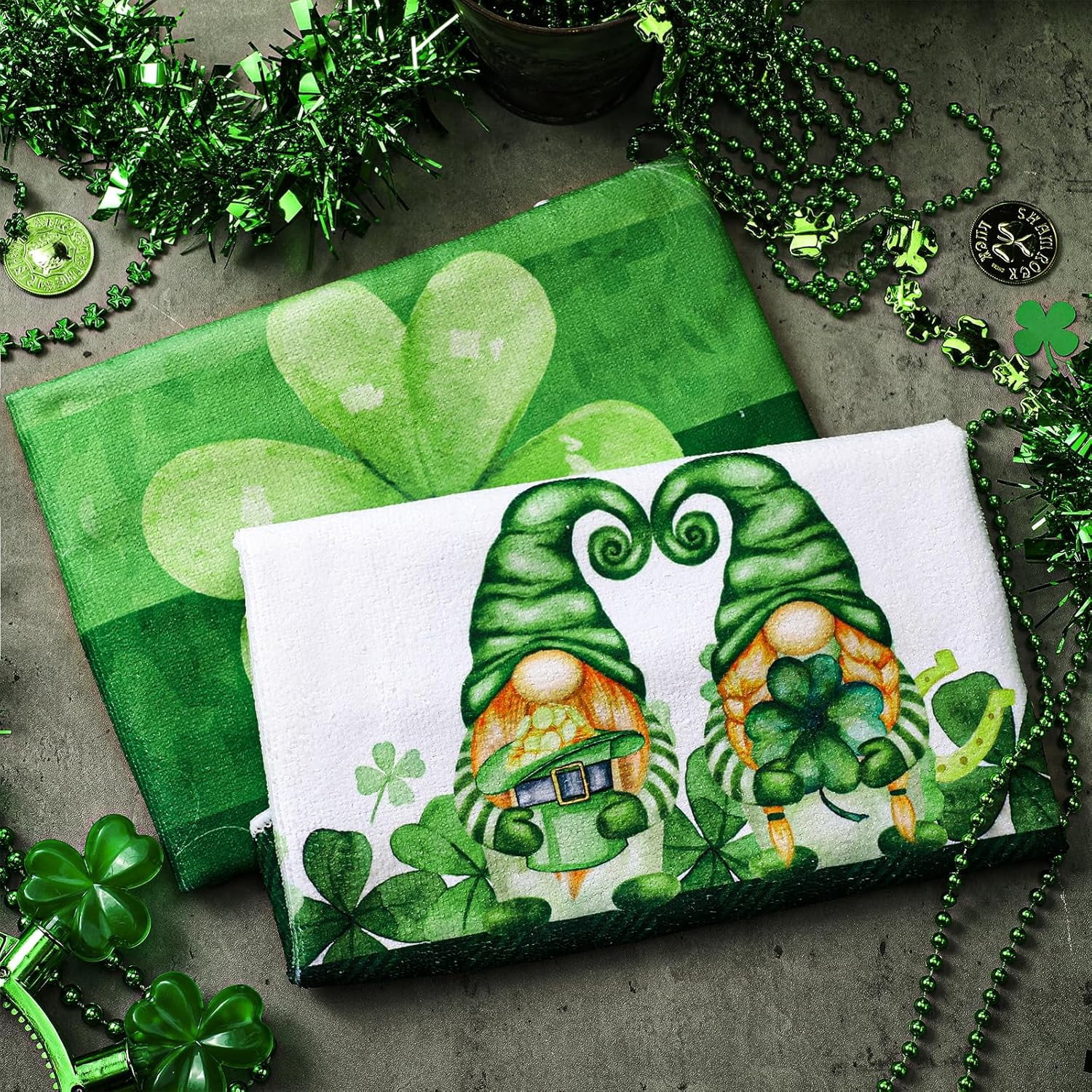St Patrick''s Day Hand Towels St. Patrick''s Day Kitchen Towels Shamrocks Gnomes Plaid Absorbent Fast Drying Tea Cloth for Kitchen Bathroom Home, 16 x 24 Inches(Gnome)