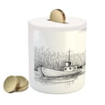 thumbnail image 2 of Nature Piggy Bank, Boat on the River by the Water Reeds Fishing Lake Plants Hand Drawn Style Nature, Ceramic Coin Bank Money Box for Cash Saving, 3.6" X 3.2", Black White, by Ambesonne, 2 of 4