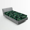 thumbnail image 2 of Ambesonne Tropical Fitted Sheet, Leaves Monochrome Back Art, Twin XL Size, Reseda Green and Pale Khaki, 2 of 5