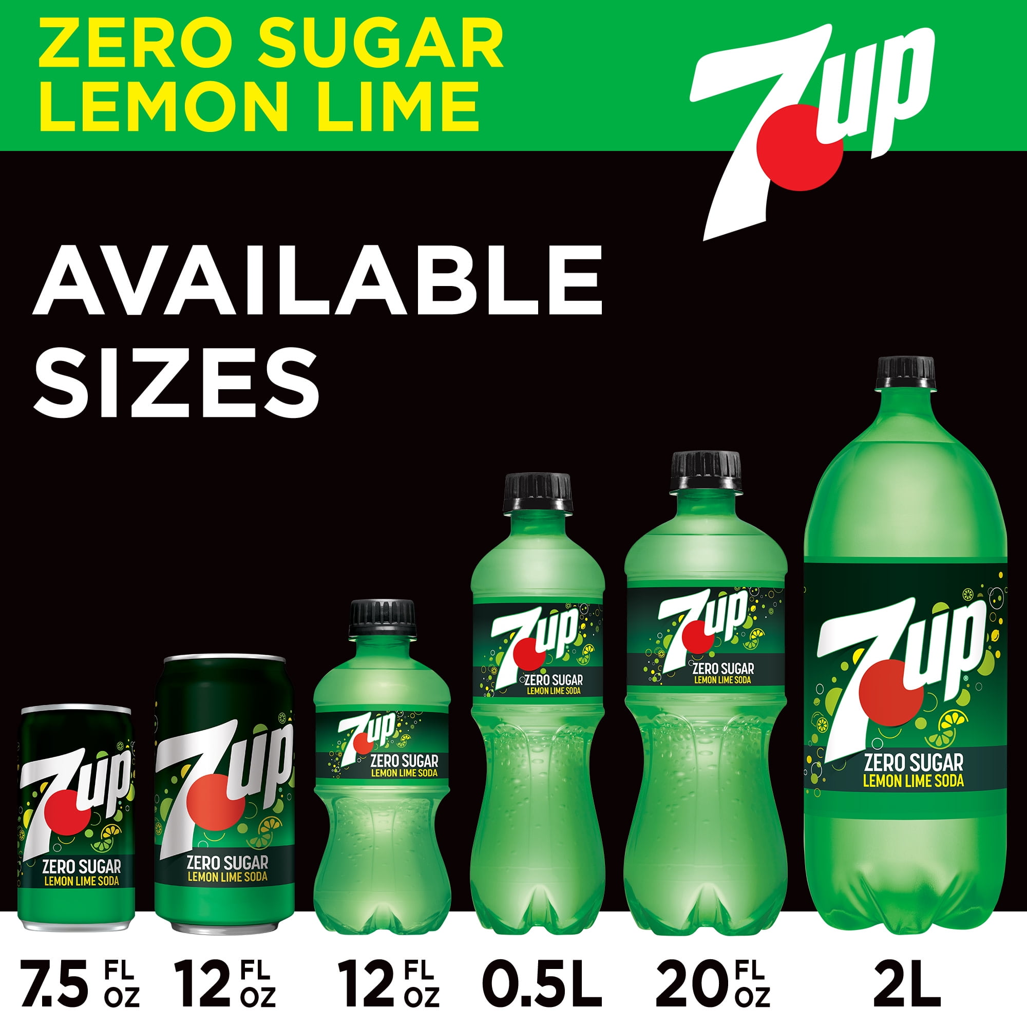 7UP Zero Sugar Lemon Lime Soda, Caffeine-Free, 6 Pack