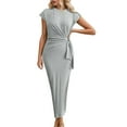 thumbnail image 1 of Vestido largo de manga corta y cuello redondo para mujer - Vestido largo de verano ligero de color liso - S-XL, 1 of 5